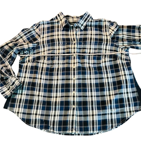 Lauren Ralph Lauren Blue and Black Plaid Women’s Button Down Shirt Size 2X - Picture 6 of 10